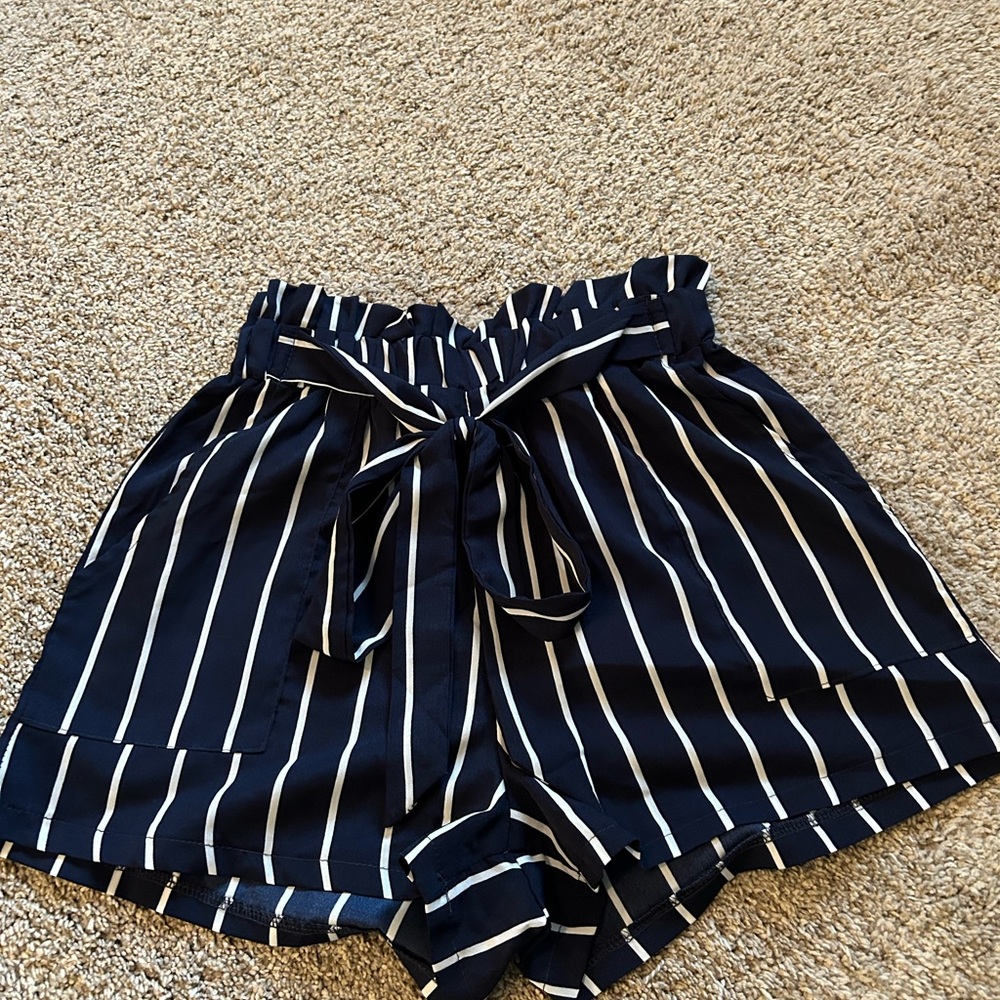 Navy paper bag shorts